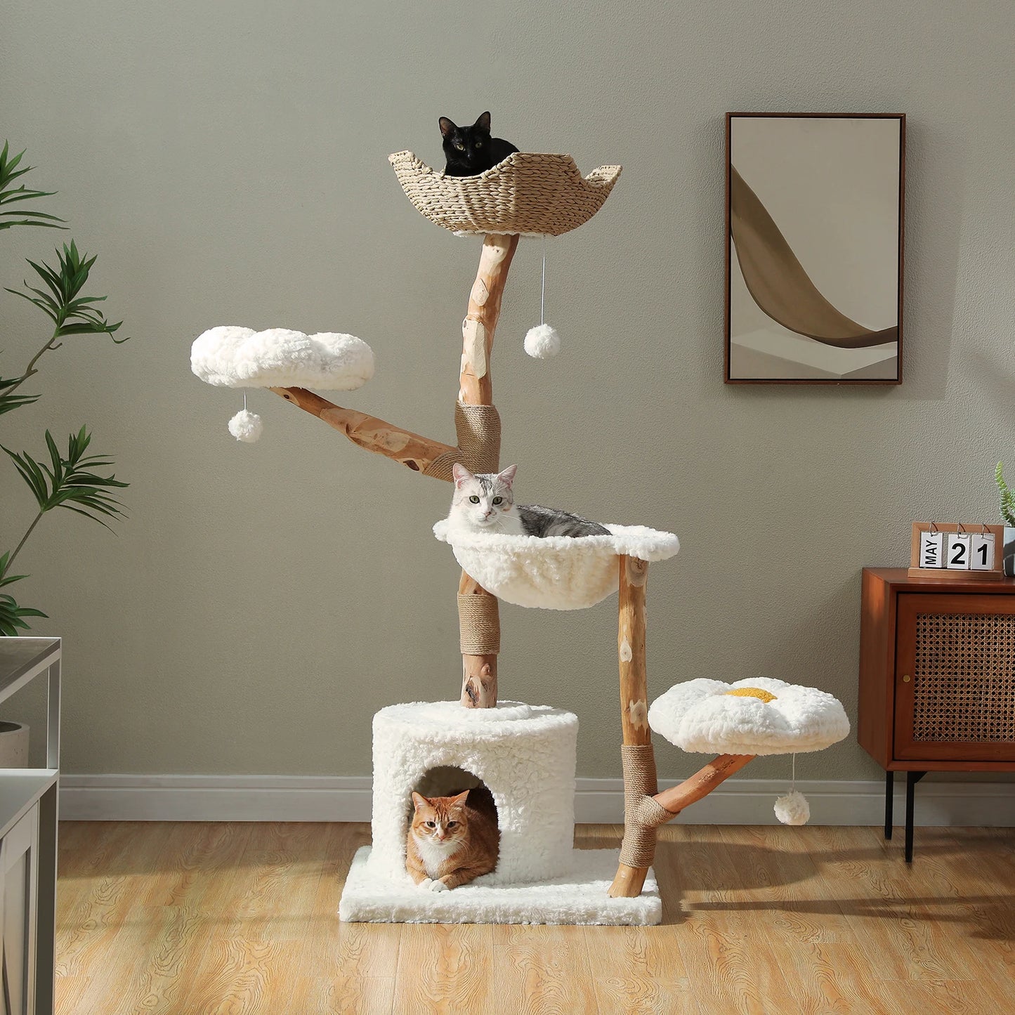 Tower with Sisal Scratching Post Wicker Basket Bed