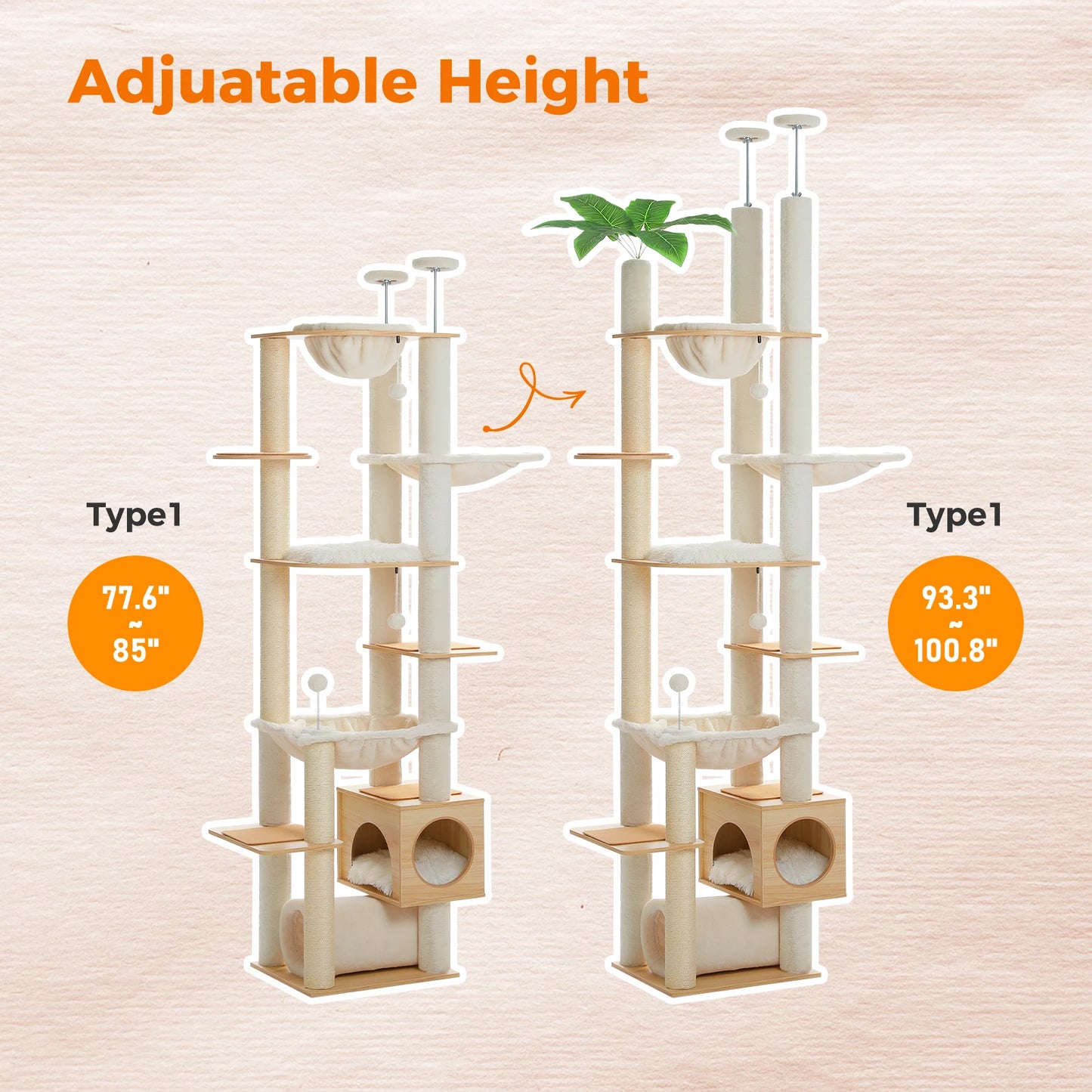 Height Adjustable Wooden Cat Tree