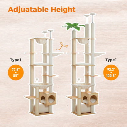 Height Adjustable Wooden Cat Tree