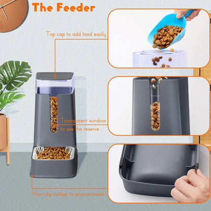 Pet Feeder and Water Dispenser, Stainless Steel Bowls,