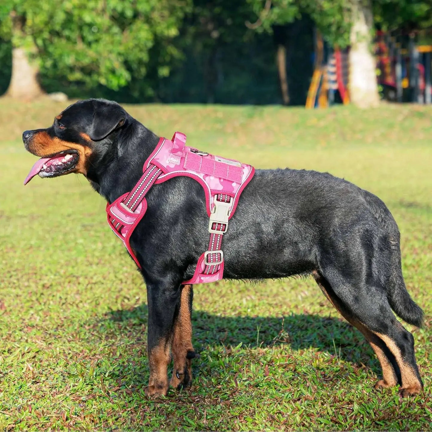 Heavy Duty Tactical Dog Harness for Large Dogs, Adjustable No-Pull Reflective Training Vest in Pink Camo