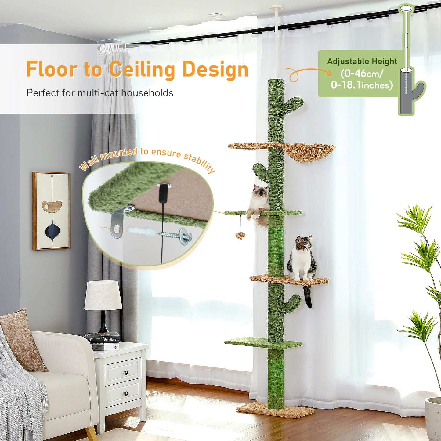 Cat Tree Floor to Ceiling Cat Tower Cactus