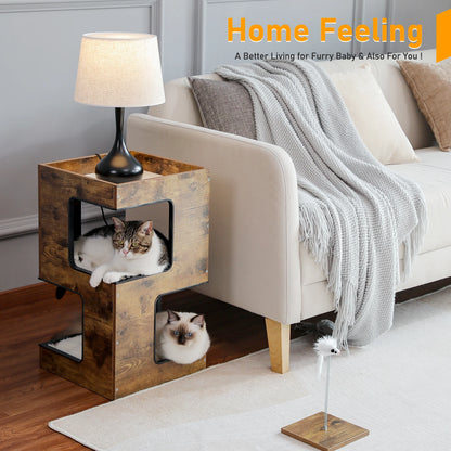 Wood Cat Condo House Bed, toys
