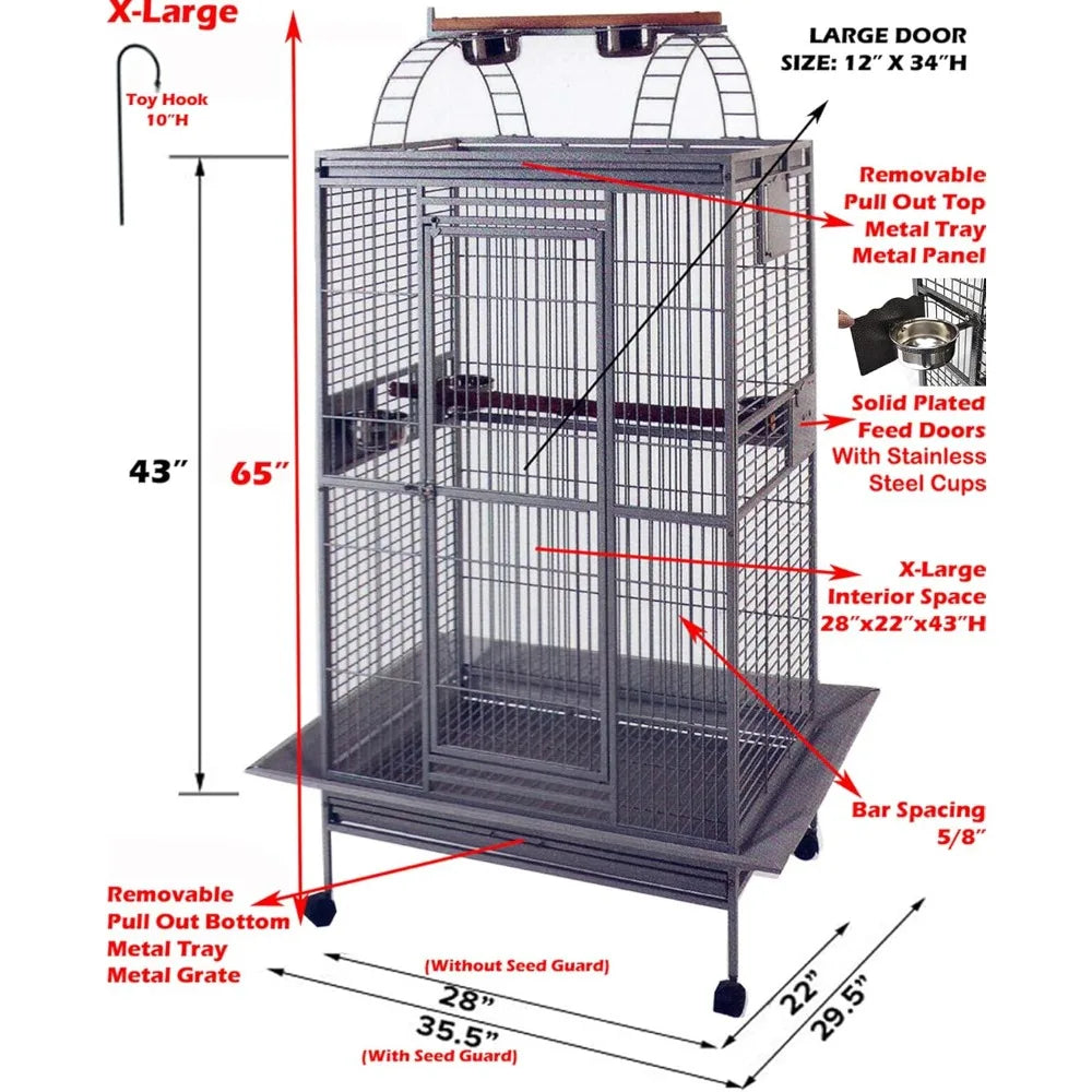 Large Elegant Wrought Iron Parrot, bird Cage