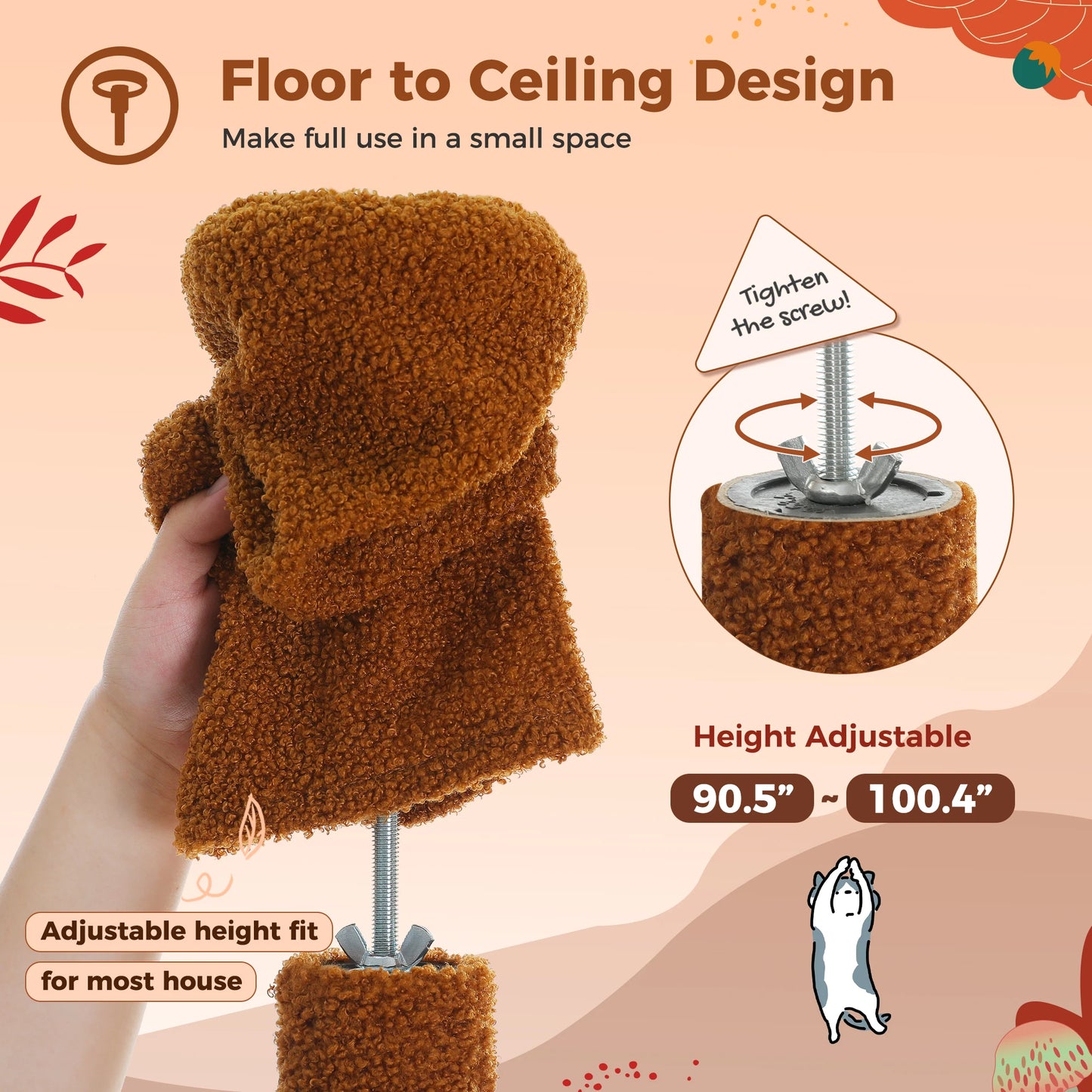 Floor to Ceiling Cat Tower Adjustable Height