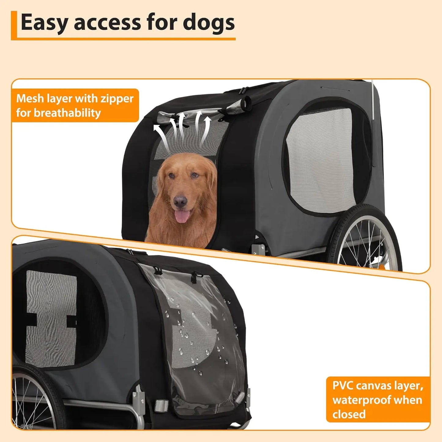 Steel Dog Bike Trailer with Universal Bicycle Coupler