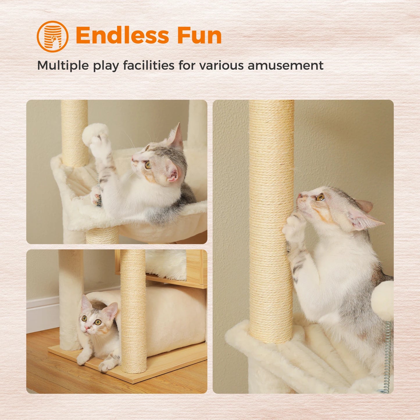 Height Adjustable Wooden Cat Tree