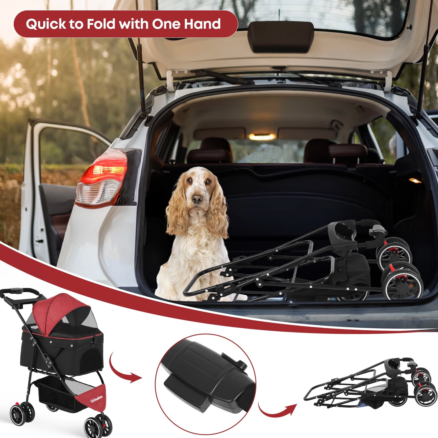 Pet Stroller For Small Medium Cats & Dogs