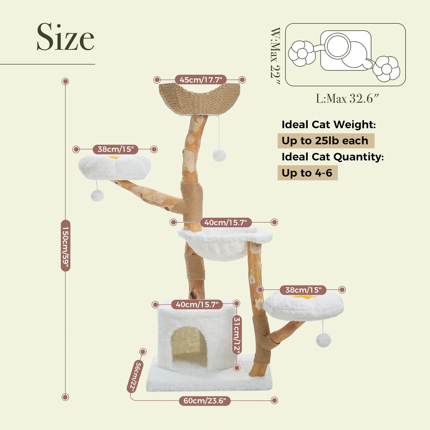 Tower with Sisal Scratching Post Wicker Basket Bed