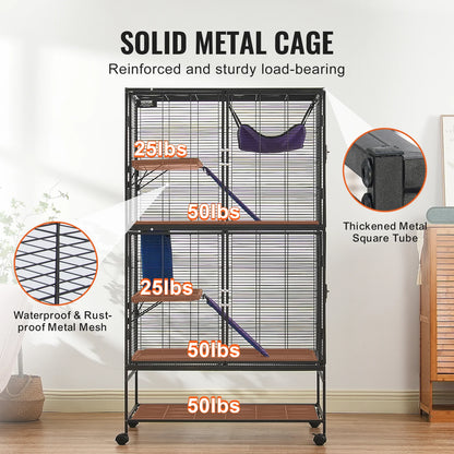 64.6" Rolling Metal Ferret Cage, Rats Hamster Guinea Chinchilla