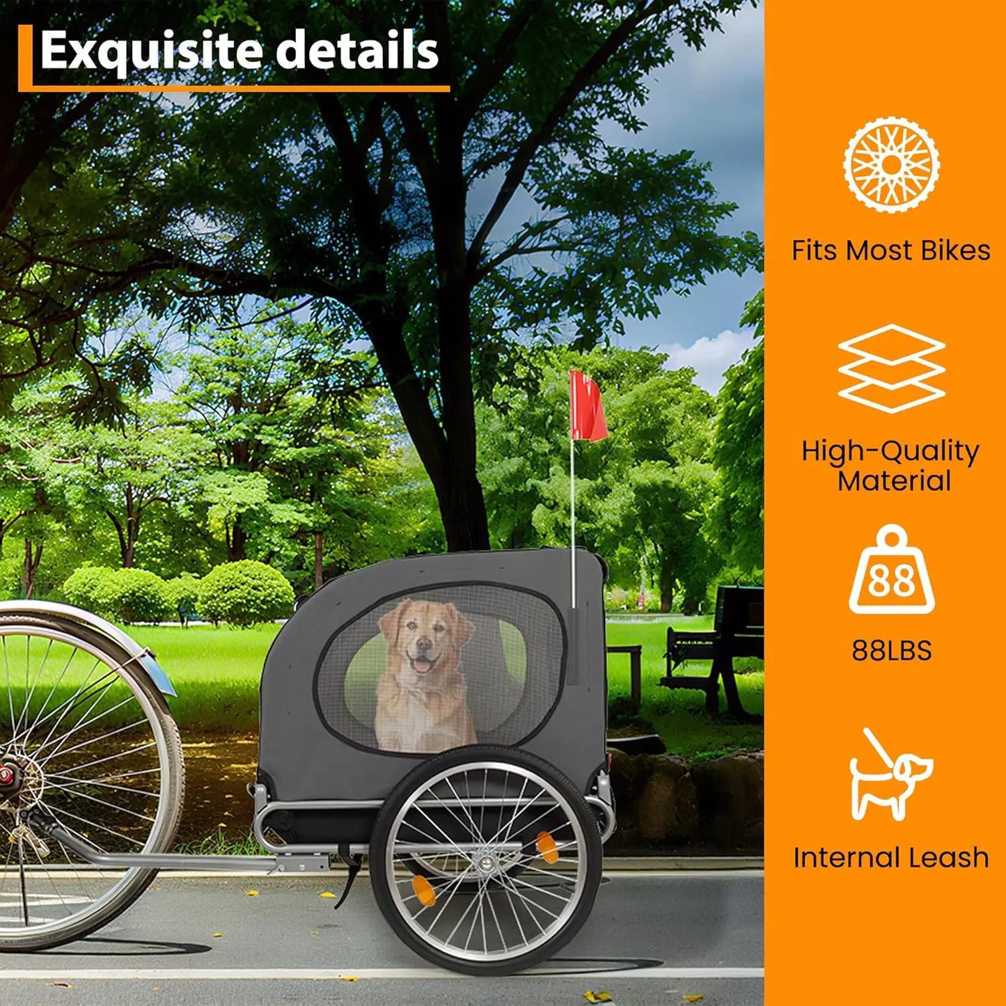 Steel Dog Bike Trailer with Universal Bicycle Coupler