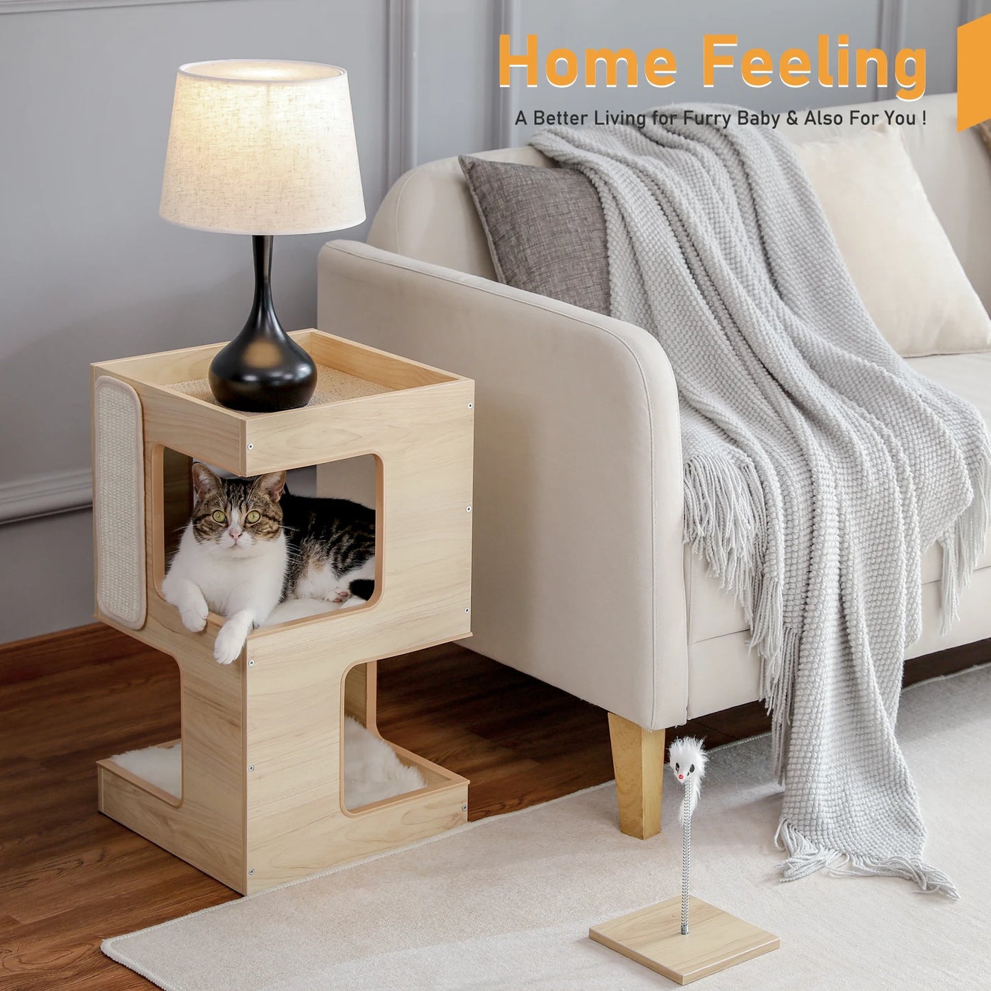Wood Cat Condo House Bed, toys
