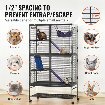 64.6" Rolling Metal Ferret Cage, Rats Hamster Guinea Chinchilla