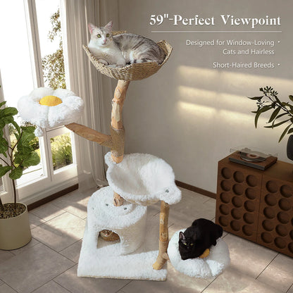 Tower with Sisal Scratching Post Wicker Basket Bed