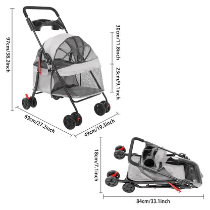Foldable Pet Stroller Dogs Travel Cart Cats