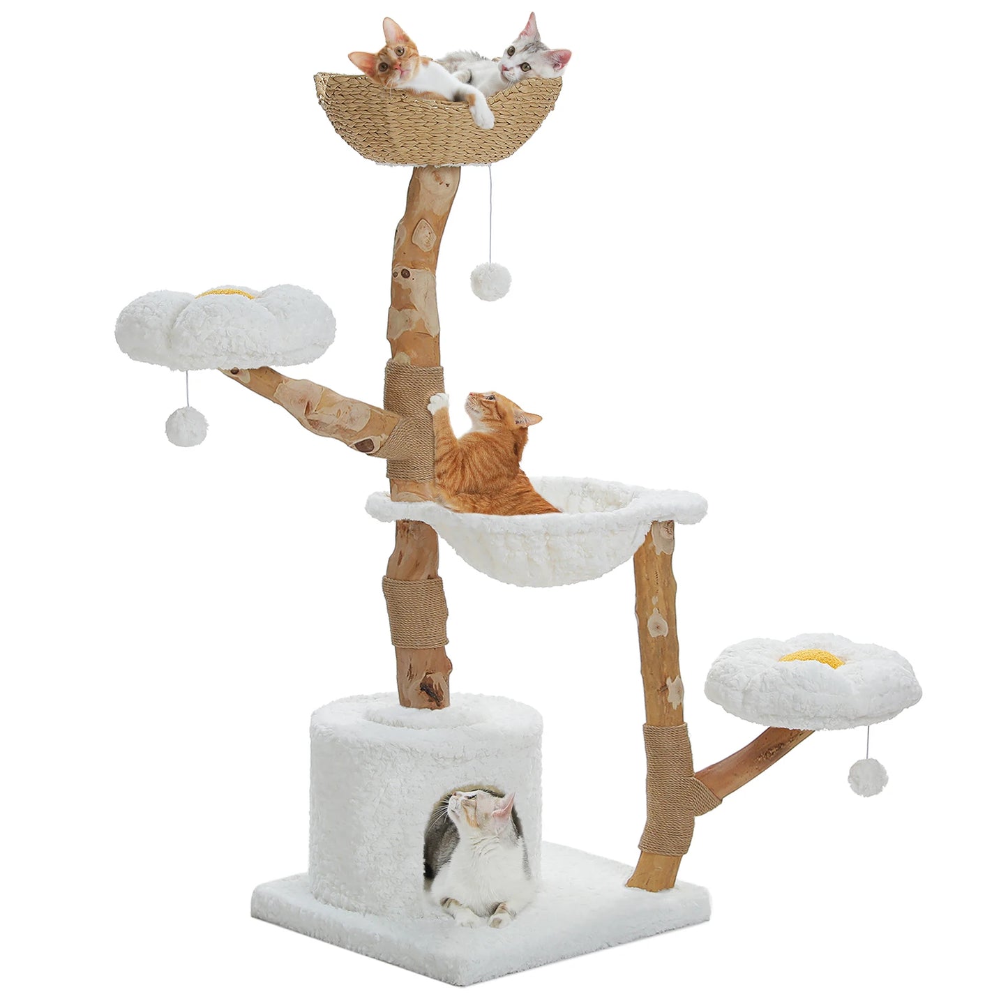 Tower with Sisal Scratching Post Wicker Basket Bed