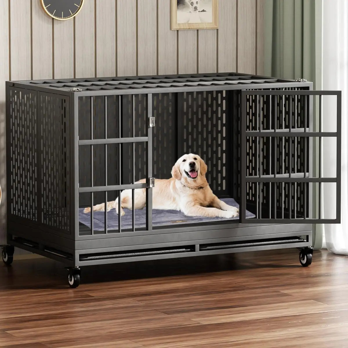 Heavy-Duty Dog Crate with Wheels