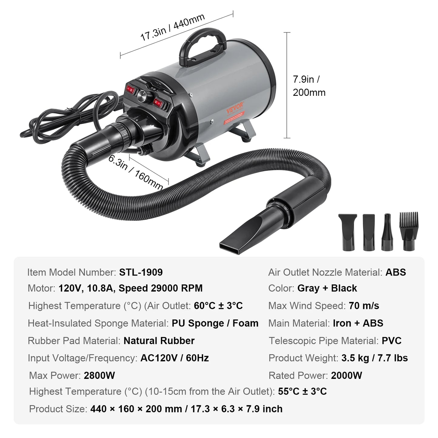 Grooming Blow Dryer Adjustable Speed Temperature Control