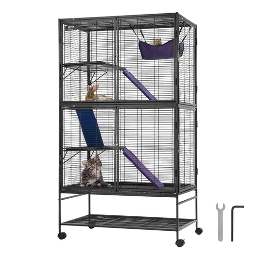 64.6" Rolling Metal Ferret Cage, Rats Hamster Guinea Chinchilla