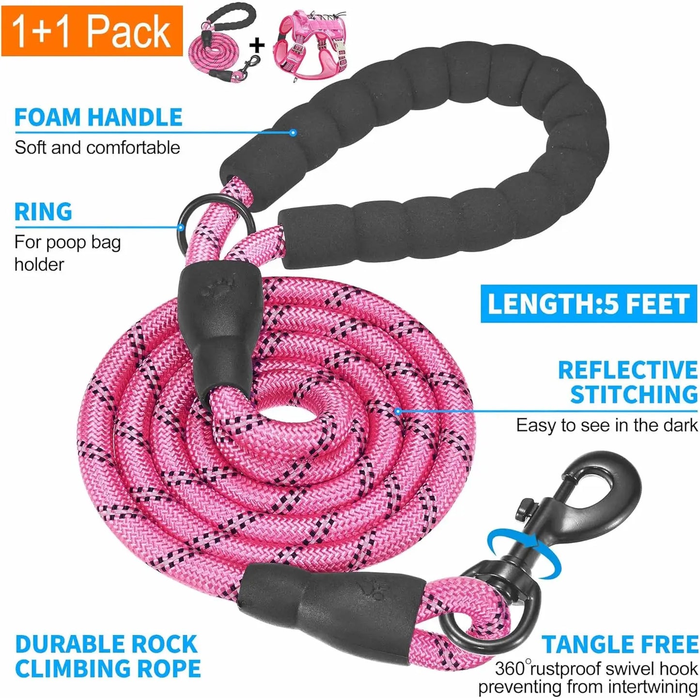 Heavy Duty Tactical Dog Harness for Large Dogs, Adjustable No-Pull Reflective Training Vest in Pink Camo