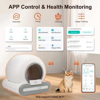 Self-Cleaning Cat Litter Box App Control, 2.4G WiFi