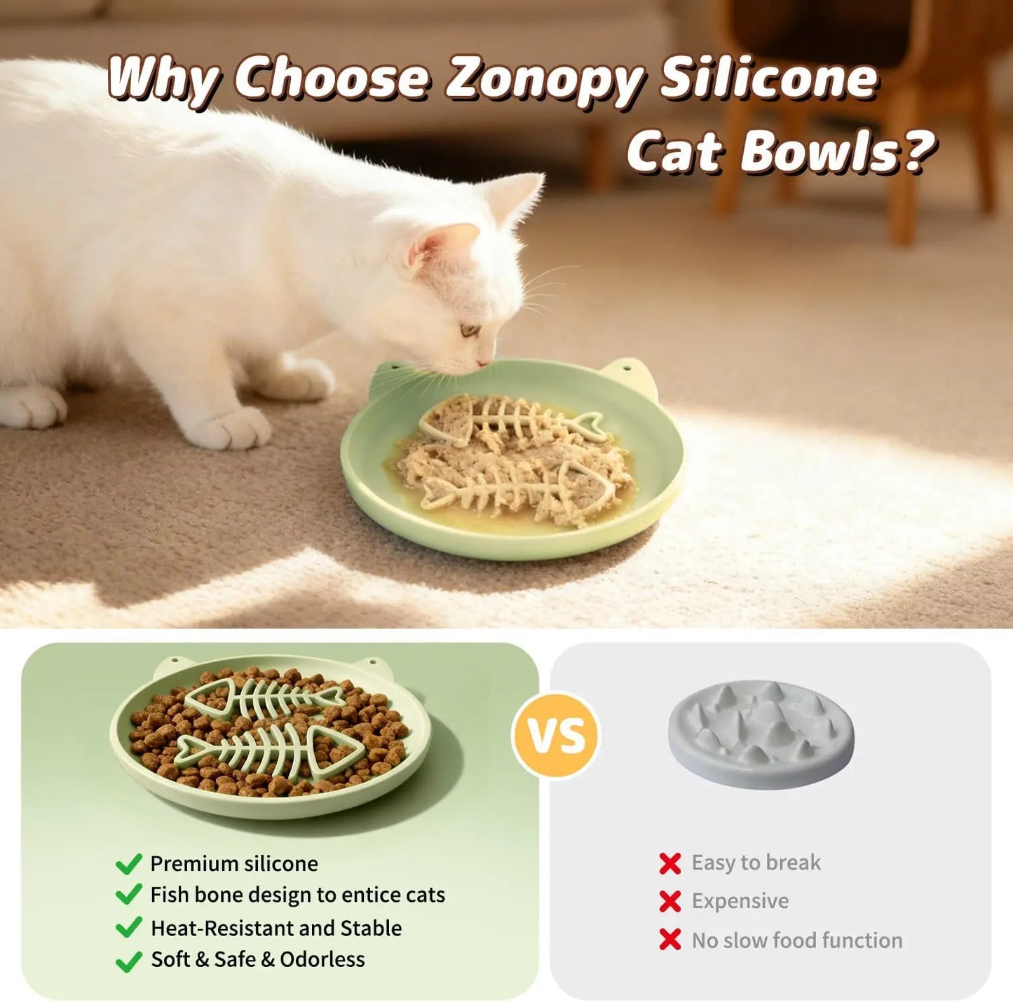 Slow Feeder Cat Bowl, Easy Clean