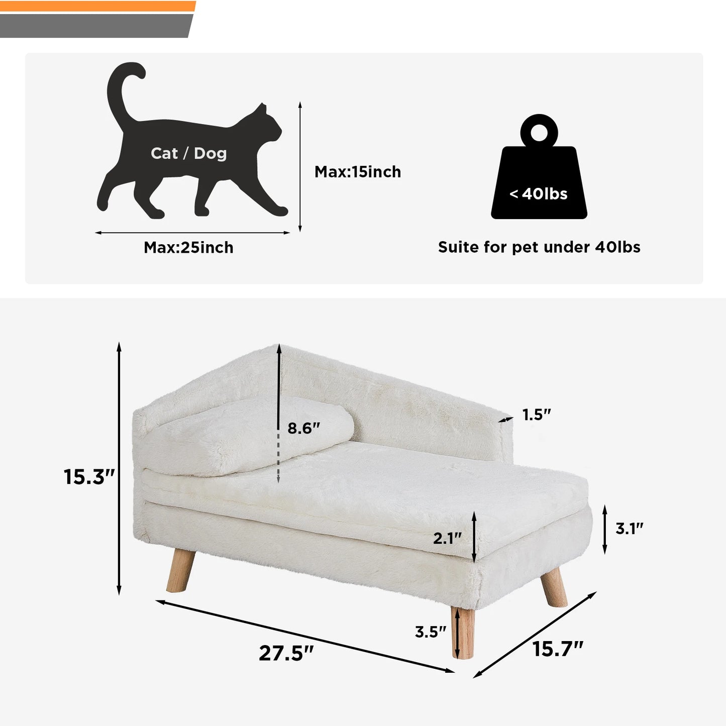 Pet Sofa Bed with Sturdy Wood Legs