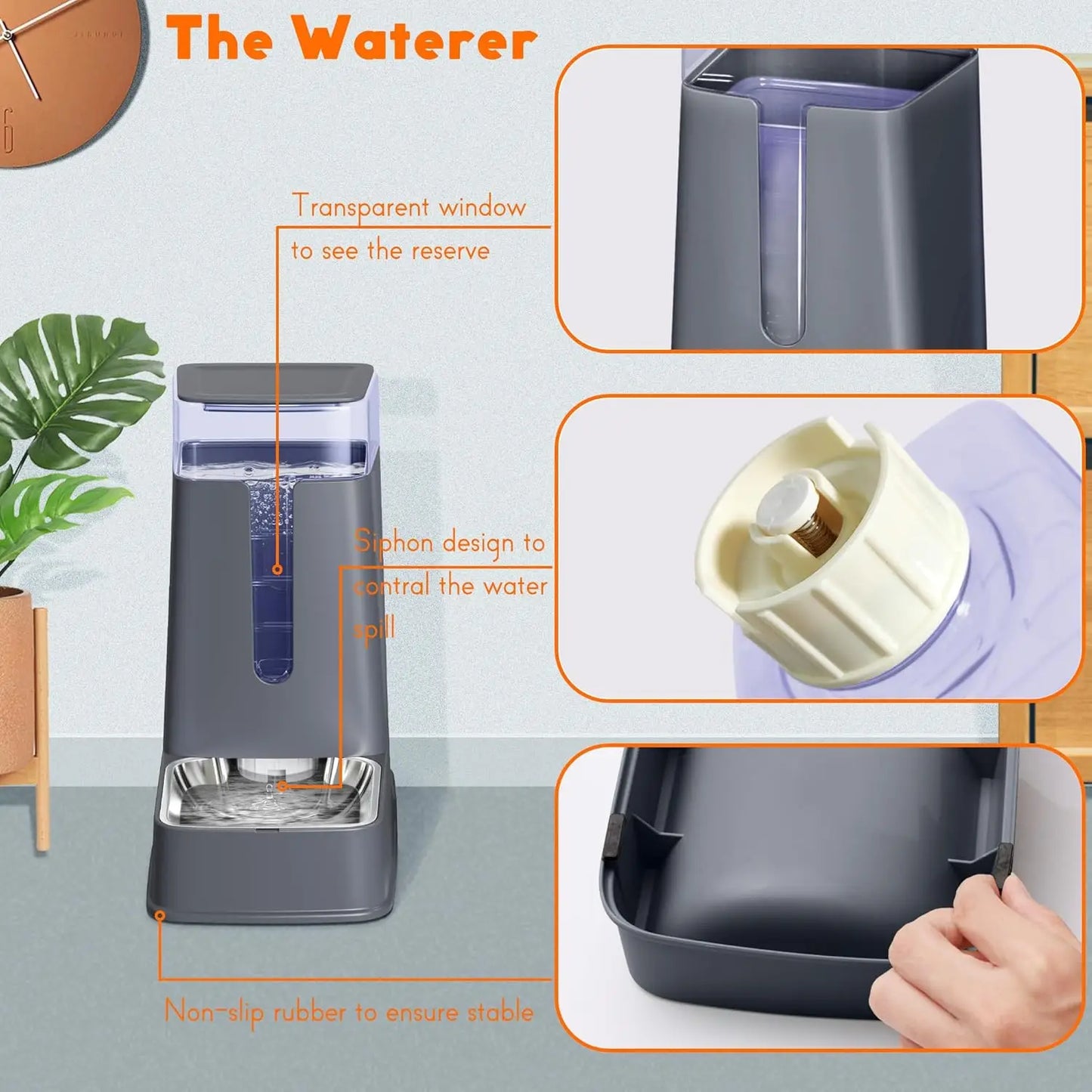 Pet Feeder and Water Dispenser, Stainless Steel Bowls,