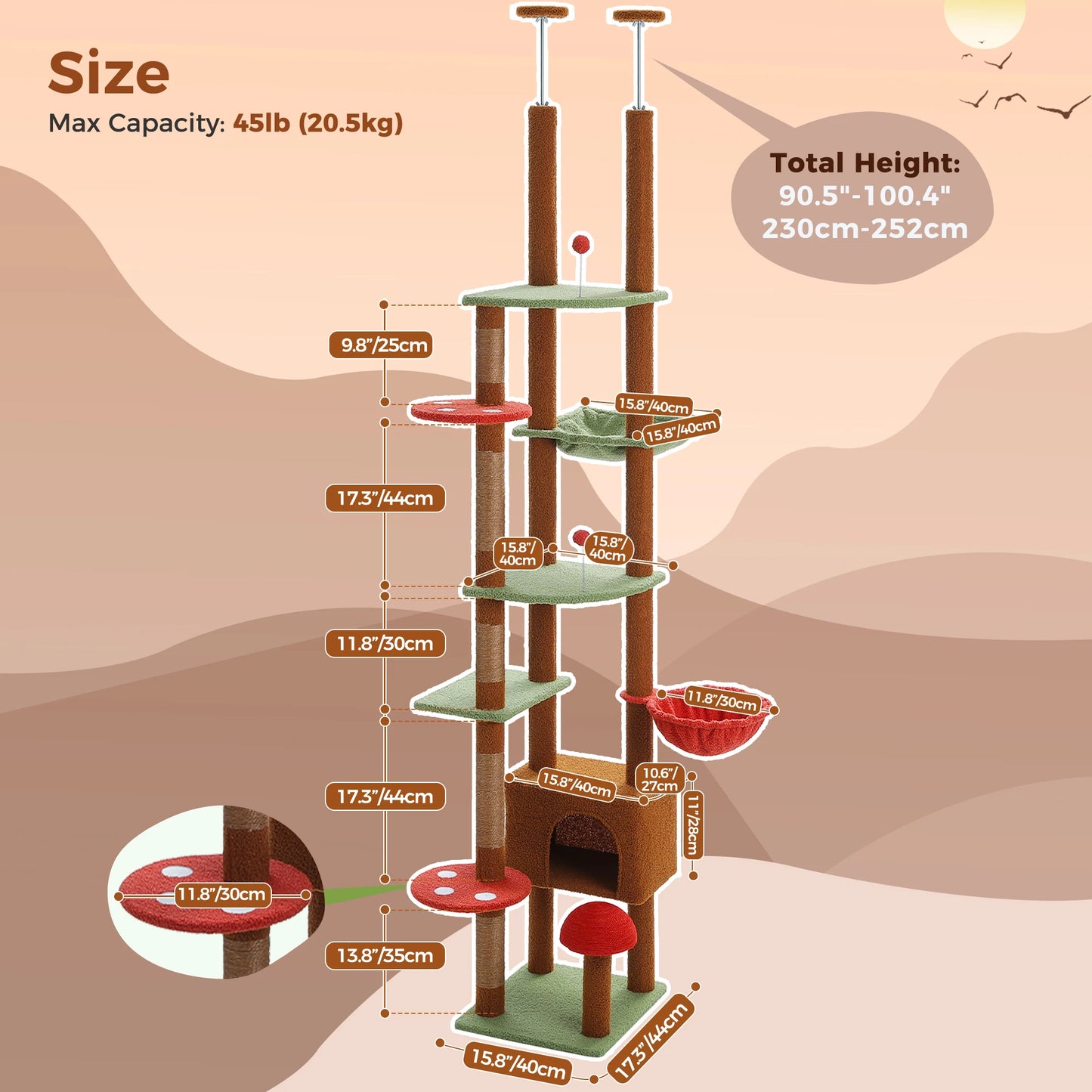 Floor to Ceiling Cat Tower Adjustable Height