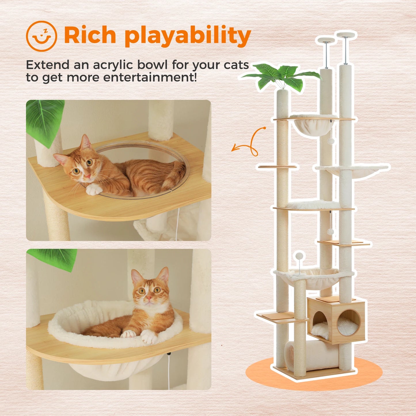 Height Adjustable Wooden Cat Tree