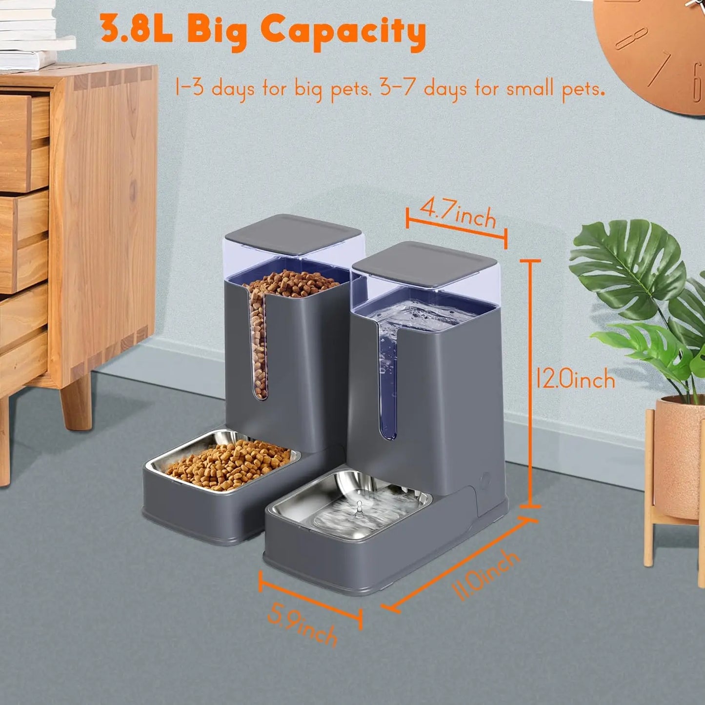 Pet Feeder and Water Dispenser, Stainless Steel Bowls,