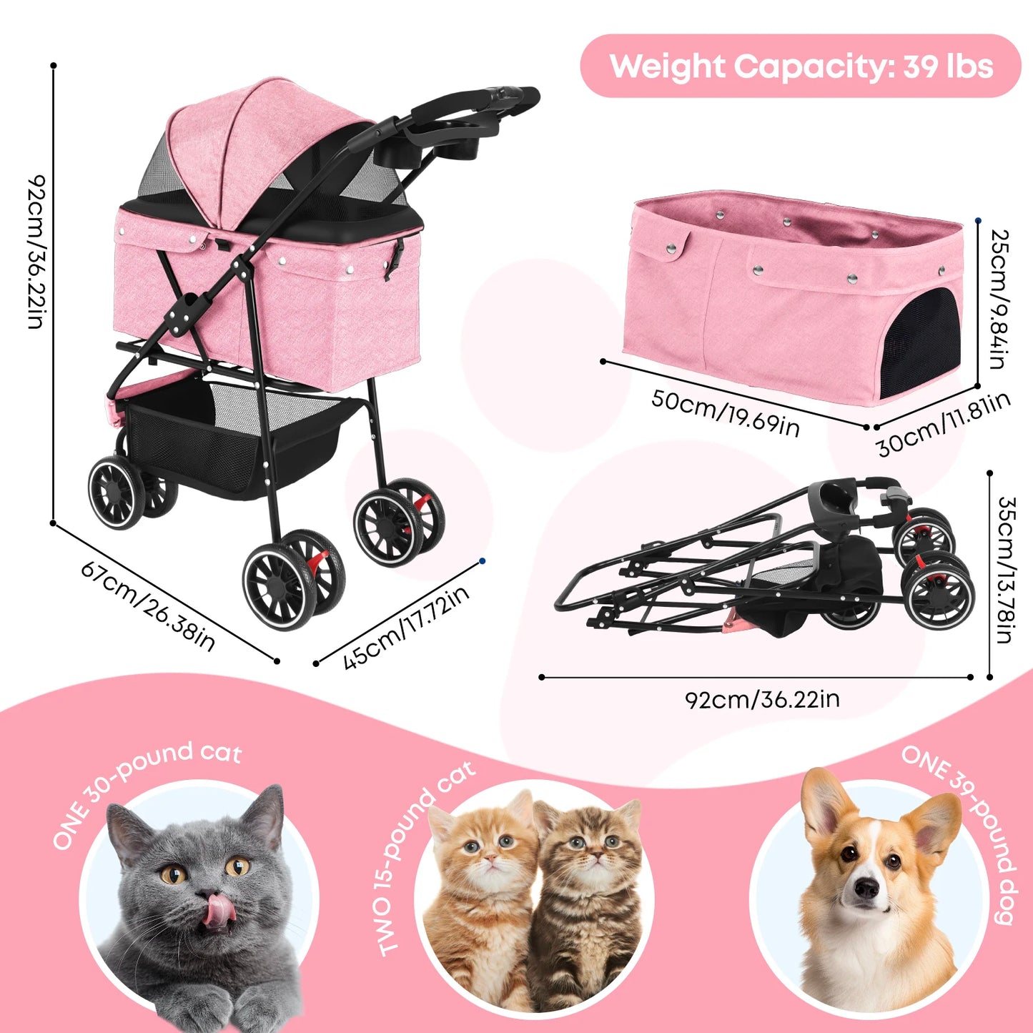 Pet Stroller Small Puppy Dogs & Cats Travel