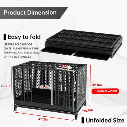 Heavy-Duty Dog Crate with Wheels