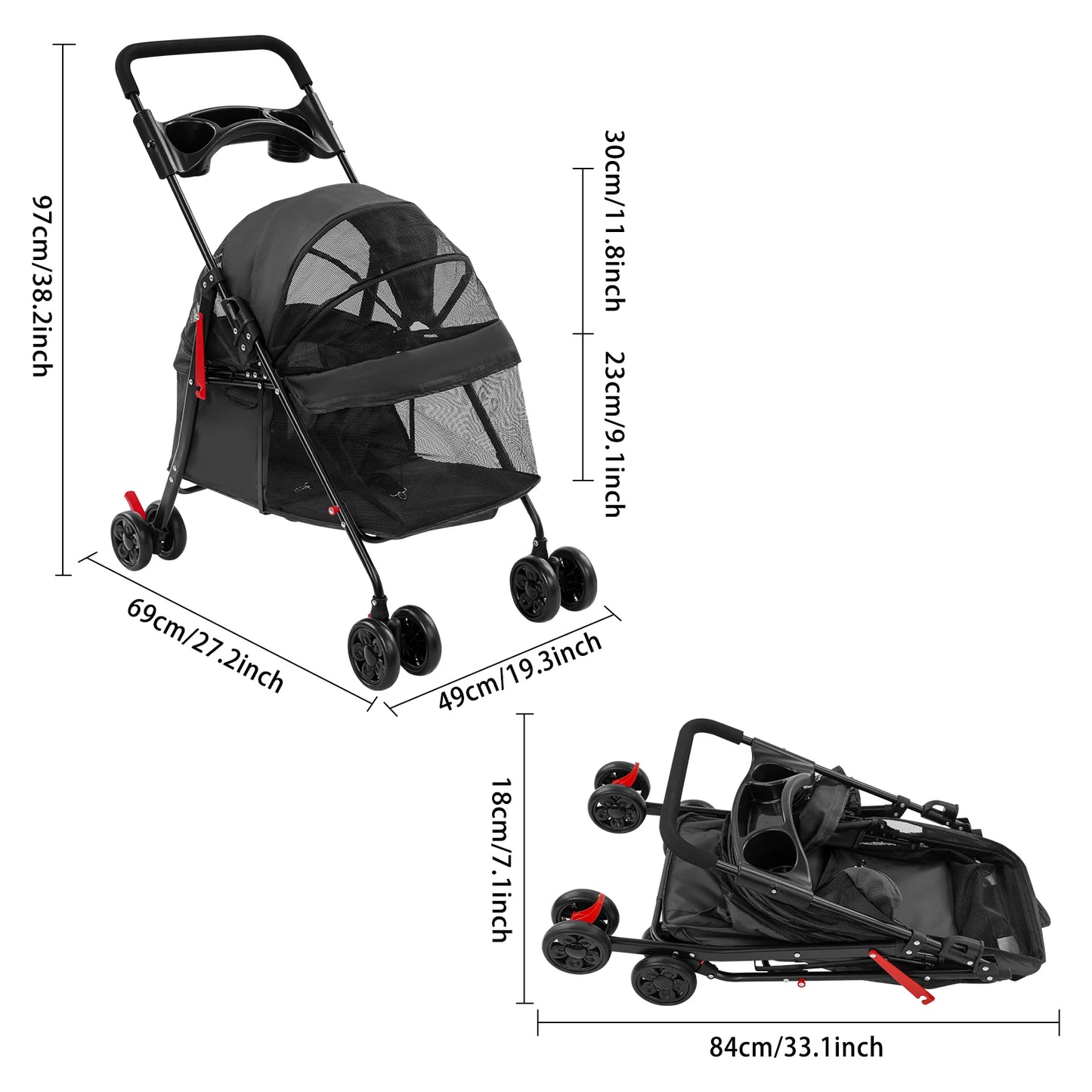 Foldable Pet Stroller Dogs Travel Cart Cats