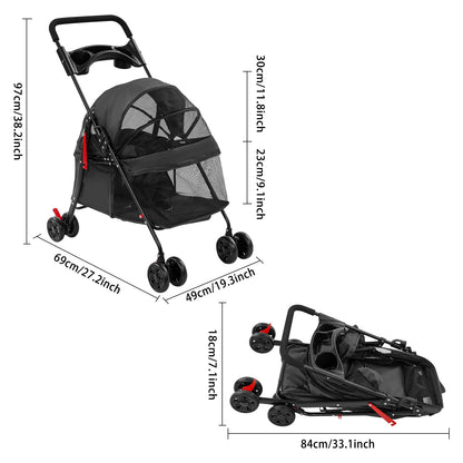 Foldable Pet Stroller Dogs Travel Cart Cats